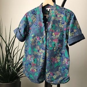Floral denim popover shirt